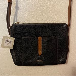 Black Fossil Genuine Leather Gemma Crossbody Purse/Bag